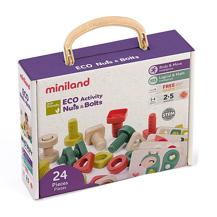 MINILAND ECO Nuts & Bolts, Multicolored, 28 Pieces/Set (MLE32255