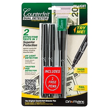Dri Mark Dual Detector Counterfeit Pens with UV LED Cap, Black (351UVB)