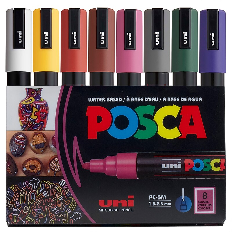 POSCA PC-5M Dark Water Based Paint Marker, Medium Bullet Tip, Assorted Colors, 8/Set (UBCPC5M8CDARKCOLORS) image 1
