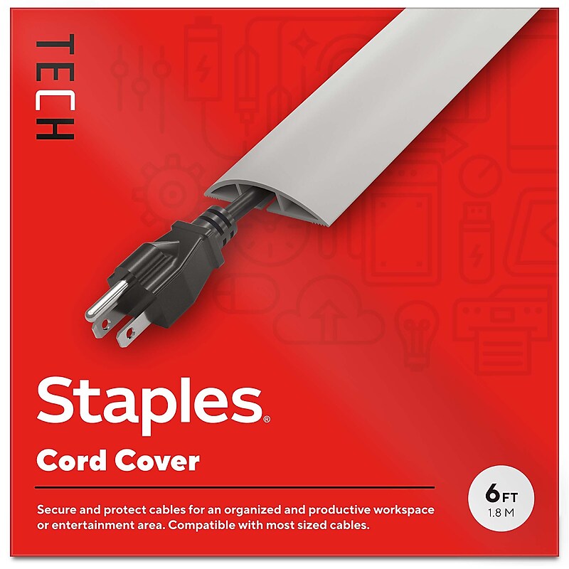 Staples TECH 6' Cord Covers, Gray (ST62389) image 1