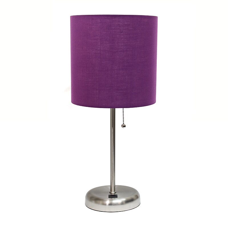 Creekwood Home Oslo 19.5" LED Table Lamp with USB Port, Brushed Steel/Purple Shade (CWT-2012-PR) image 1