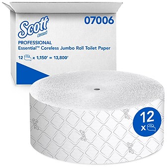 Scott Essential JRT Coreless Toilet Paper, 2-Ply, White, 12 Rolls/Carton (07006)