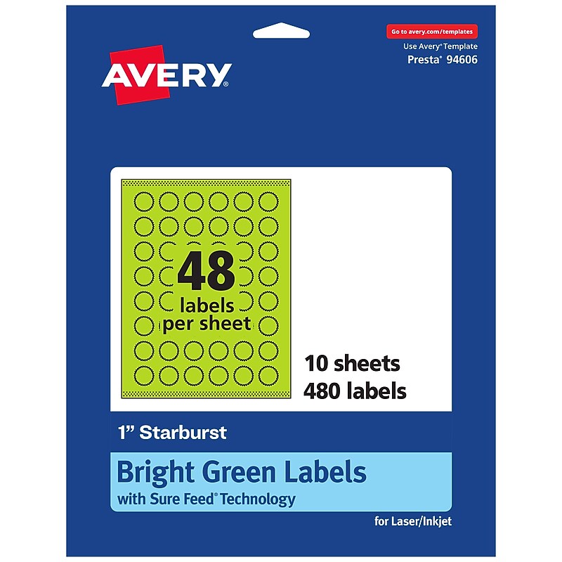 Avery Printable Burst Multipurpose Labels, 1", Bright Green, 480/Pack (94606) image 1