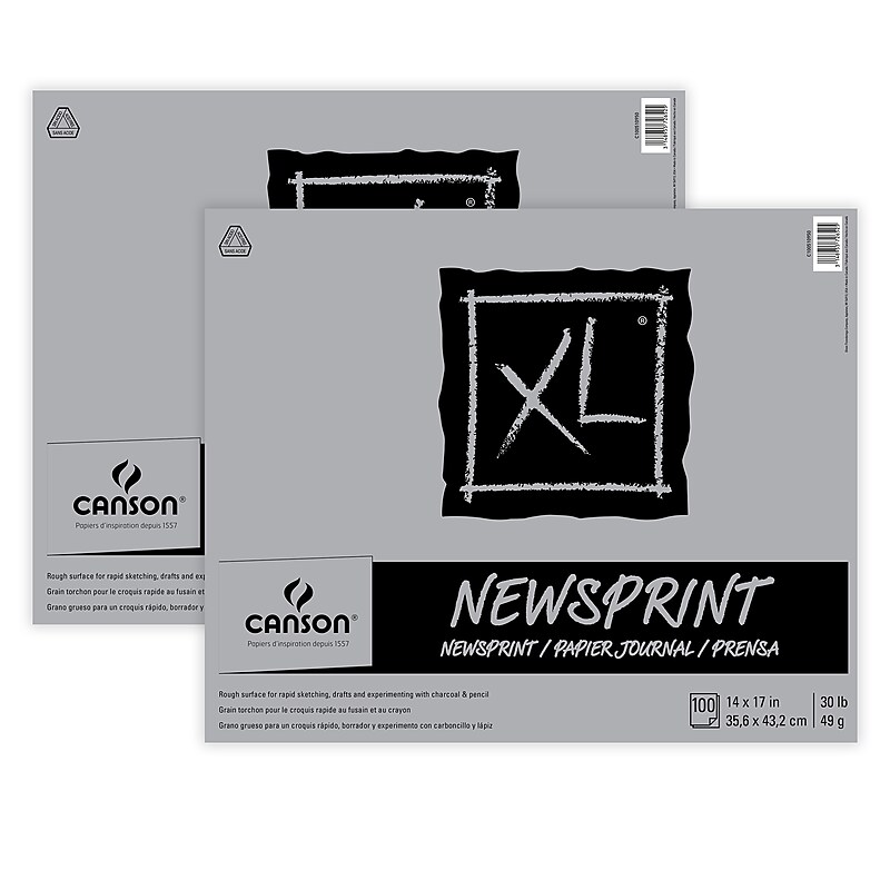 Canson XL Series 14" x 17" Tape Bound Newsprint Sketch Pad, 100 Sheets/Pad, 2/Bundle (MCXC100510950-2) image 1