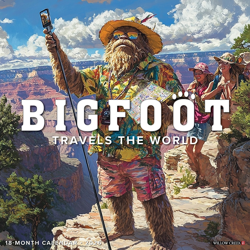 2026 Willow Creek Bigfoot Travels the World 12" x 12" Monthly Wall Calendar (55687) image 1
