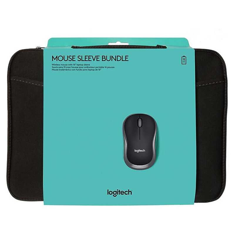 Logitech M185 Wireless Ambidextrous Optical Mouse with Laptop Sleeve, Black (910-004806) image 1