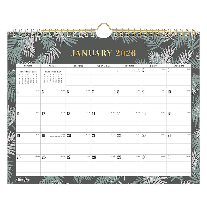 2026 Blue Sky Blue Sky 11" x 8.75" Monthly Wall Calendar, Lolani Green (158010) image 1