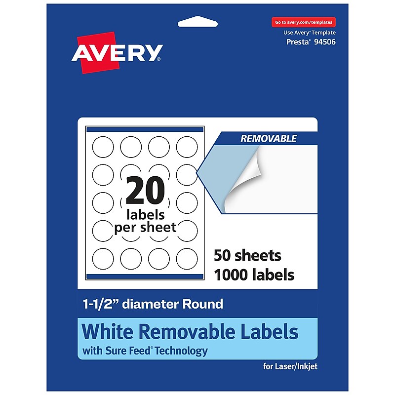 Avery Laser/Inkjet Round Multipurpose Labels, 1 0.5" Dia., 1,000 Labels/Box (94506) image 1