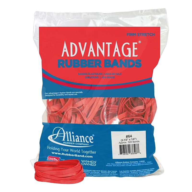 Alliance Multi-Purpose #64 Rubber Bands, 3-1/2" x 1/4", Red, 320/Pack (96644) image 1