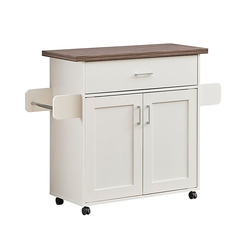 Techni Home Deluxe Mobile Kitchen Island Cart with Water Resistant Top, Storage Cabinets with Adjustable Shelves, and Spice Rack image 1