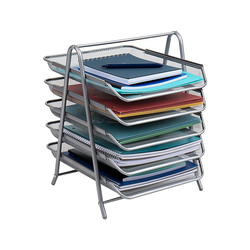 Mind Reader 5-Tier Stackable Paper Desk Tray Organizer, Metal, Silver (5TPAPER-SIL) image 1