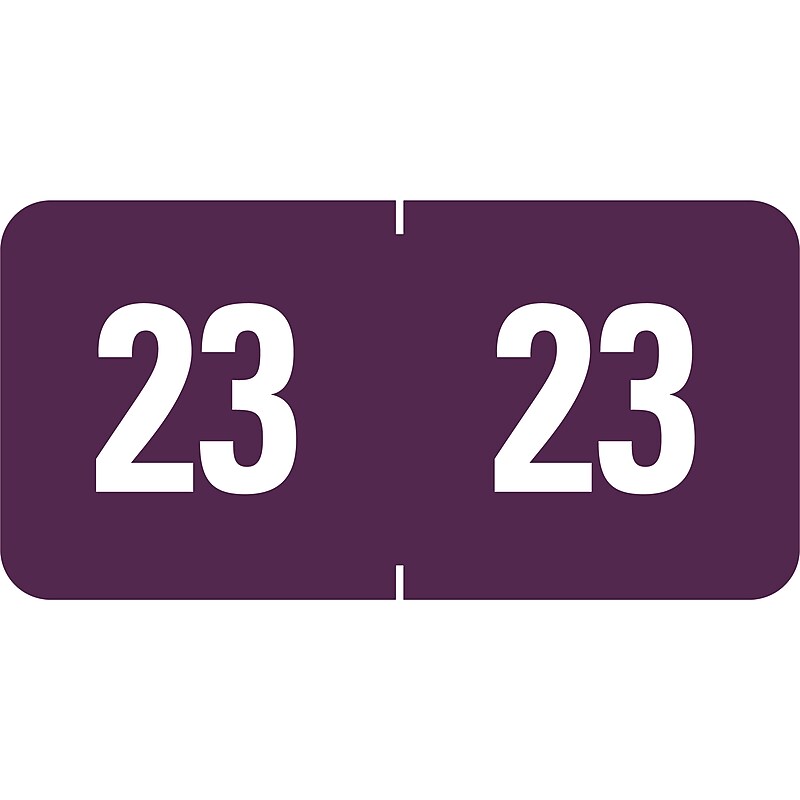 Smead ETS 2023 Color-Coded Year Label, 0.5"H x 1"W, White on Purple, 25 Labels/Sheet, 10 Sheets/Pack, 250 Labels/Pack (67923) image 1