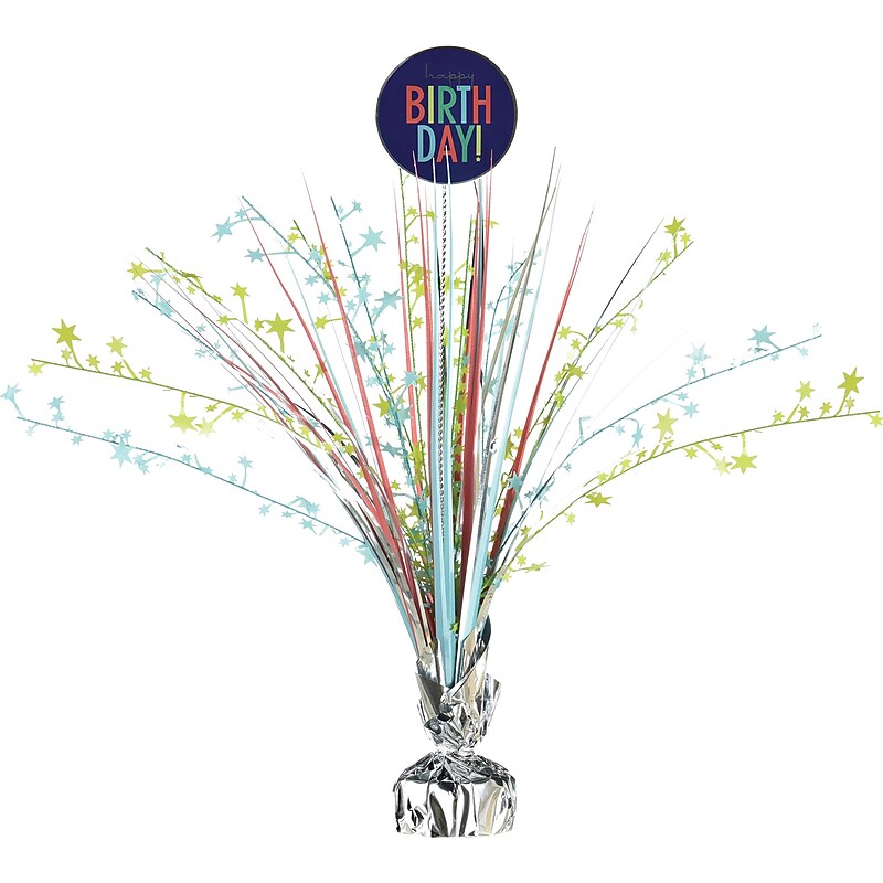 Party City Modern Birthday Tinsel Burst Spray Table Centerpiece, Multicolored (AM111399) image 1