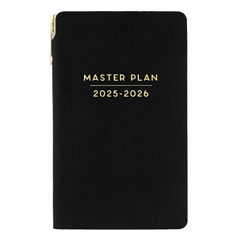 2025-2026 Eccolo 7" x 4" Academic Weekly Personal Organizer, Faux Leather Cover, Black (AY26-401D) image 1