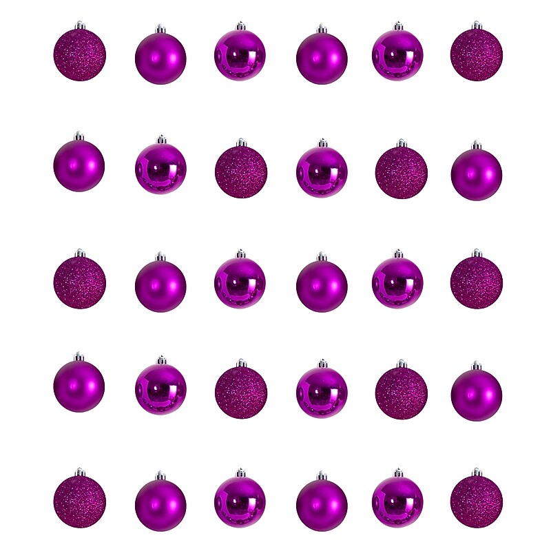 Nearly Natural Holiday Christmas Pink Shatterproof Ornament Set, 2.5", 30/Set (D1055-PK) image 1