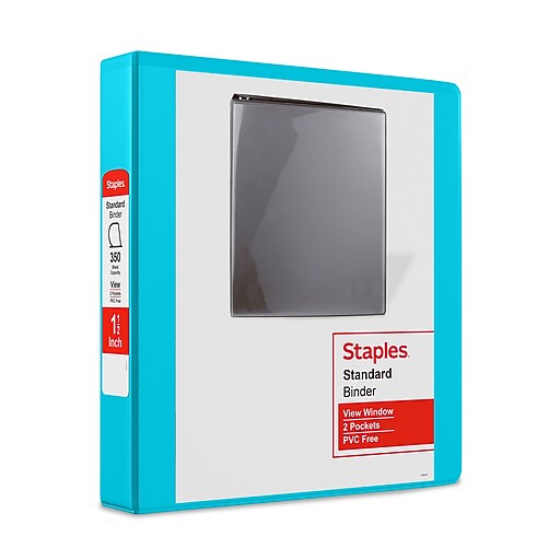 Staples 1 1/2" 3Ring View Binders, DRing, Light Blue (58686) Staples