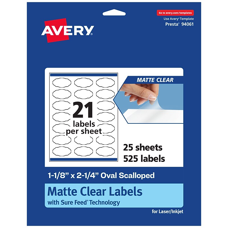 Avery Laser/Inkjet Decorative Edge Multipurpose Labels, 1-1/8" x 2-1/4", Clear, 525/Pack (94061) image 1