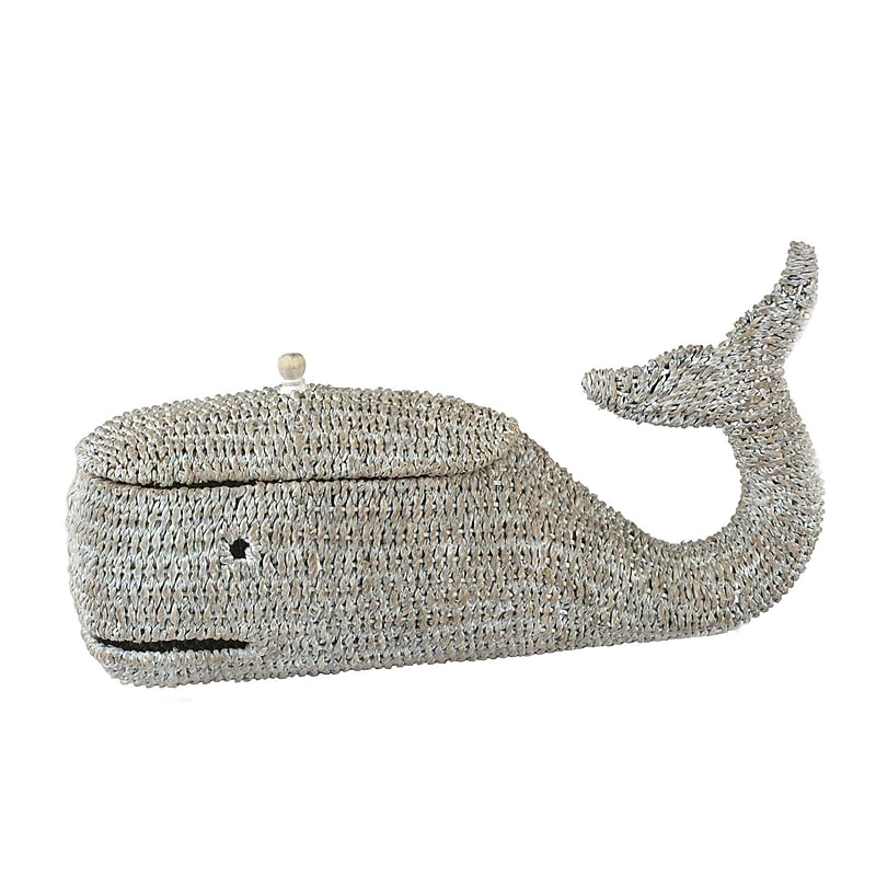 Storied Home Whale Shaped Woven Bankuan Rope Decorative Storage 44.12 Quart Storage Container, Wicker, Grey (DA3162) image 1