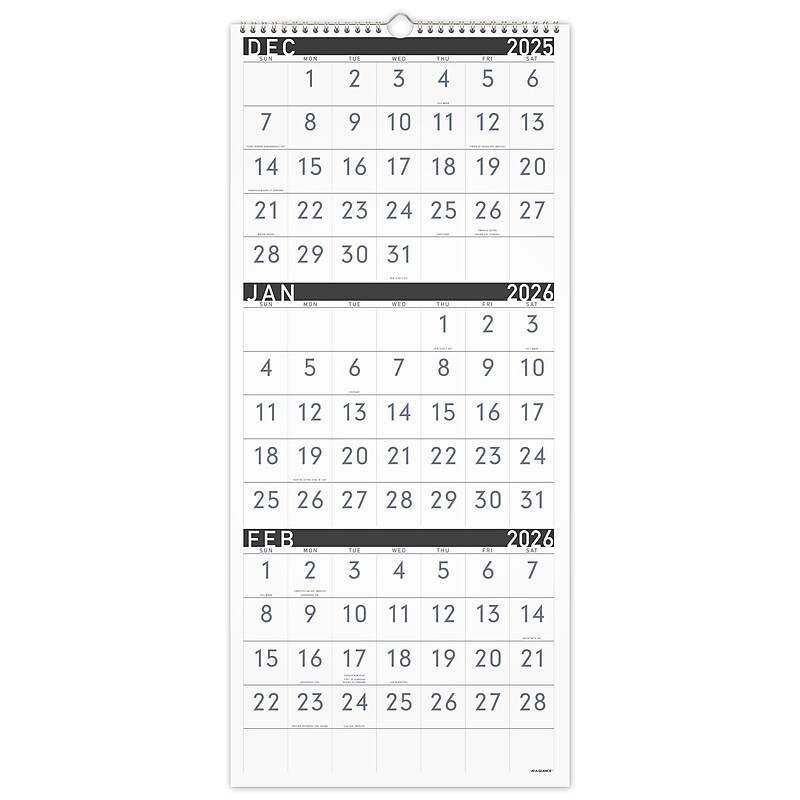2026 AT-A-GLANCE Contemporary 12" x 27" Three-Month Wall Calendar, White/Black (PM11X-28-26) image 1