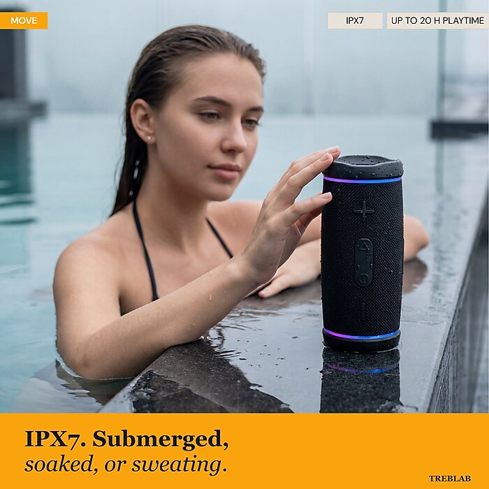 Treblab HD77 Premium Wireless Bluetooth Speaker, Waterproof, Black