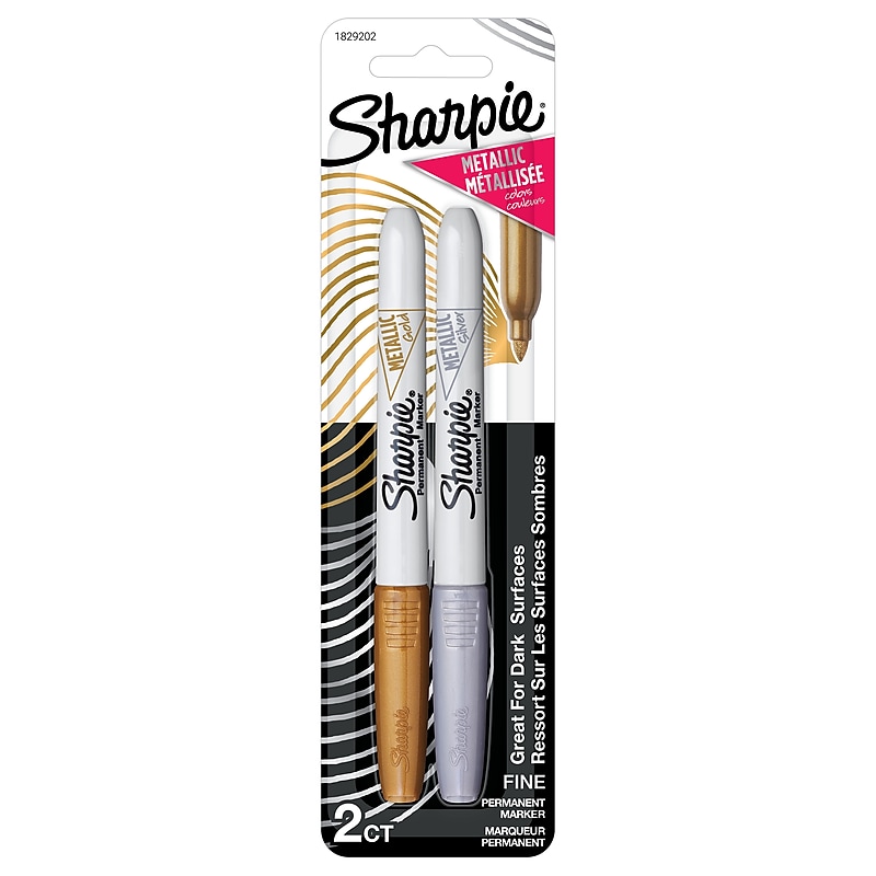 Sharpie Permanent Markers, Fine Tip, Assorted Metallic Inks, 2/Pack (1829202) image 1