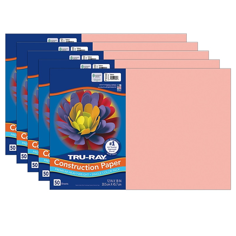 Tru-Ray 12" x 18" Construction Paper, Salmon, 50 Sheets/Pack, 5 Packs/Bundle (PAC103042-5) image 1
