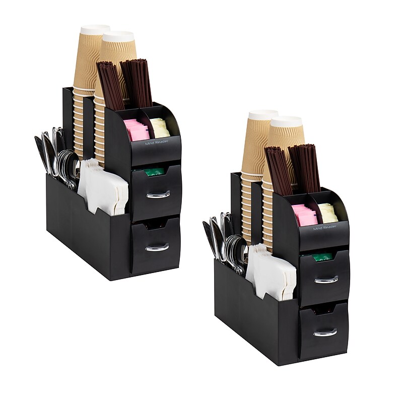 Mind Reader 11-Compartment Coffee Cup and Condiment Organizer, Black, 2/Pack (2CAD01-BLK) image 1