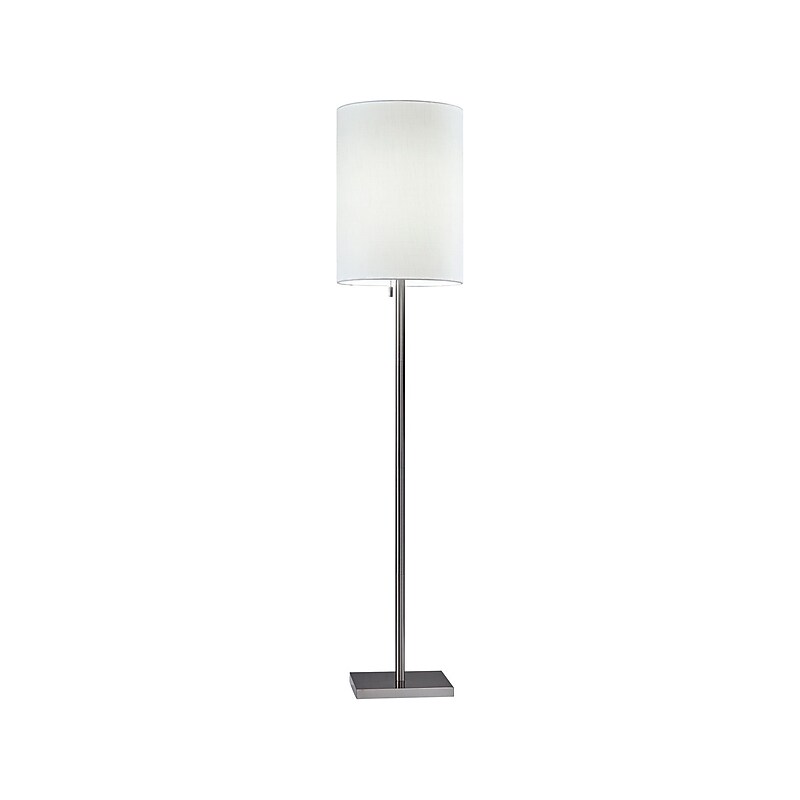 Adesso Liam 60.5" Brushed Steel Floor Lamp with White Cylinder Shade (1547-22) image 1