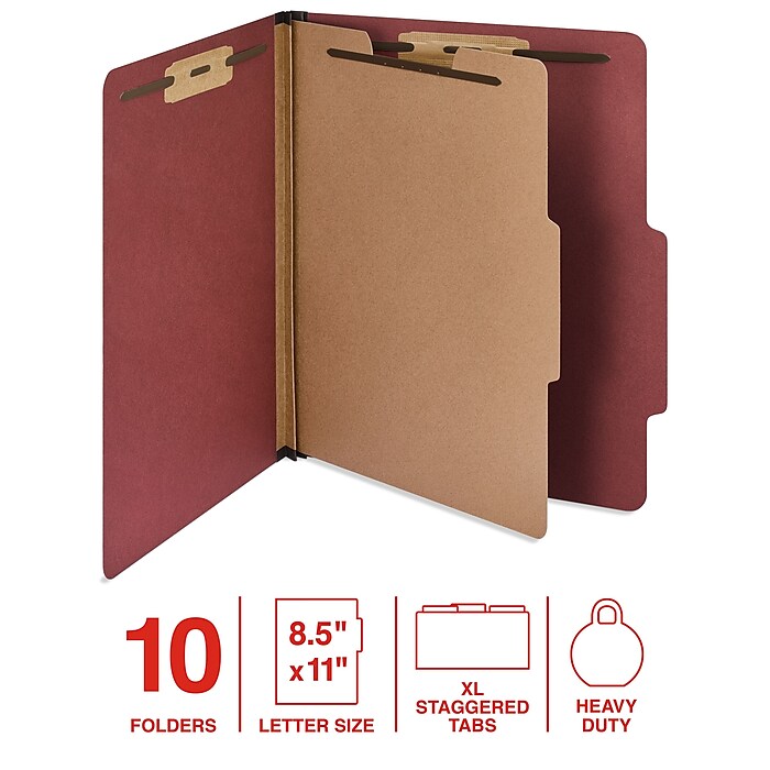 Pendaflex® Six-Section Pressboard Classification Folders, 2" Expansion, 2 Dividers, 6 Fasteners, Letter Size, Green Exterior, 10/Box ; | The Supply Source, Inc./SAMS