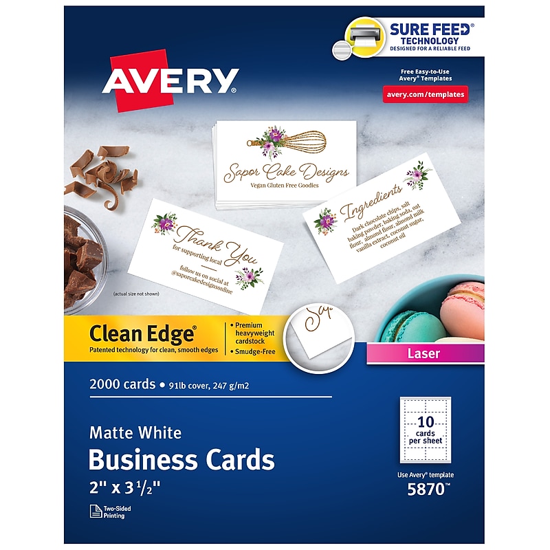 Avery Clean Edge Business Cards, 2" x 3 1/2", Matte White, 2000 Per Pack (5870) image 1