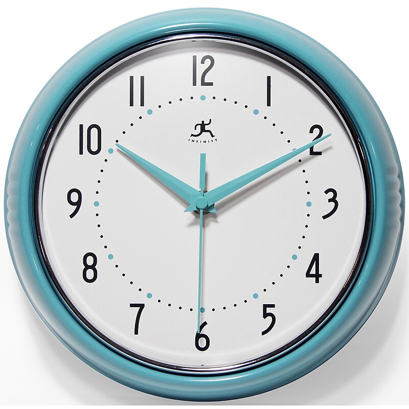 Infinity Instruments Round Retro Wall Clock, Aluminum, 9.5" (10940-TQSE) image 1