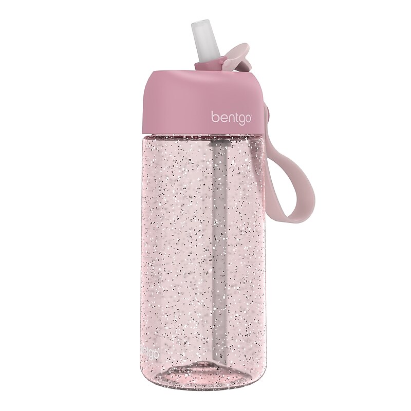 bentgo Plastic Water Bottle, 15 oz., Petal Pink Glitter (BGKDWB1-PP) image 1
