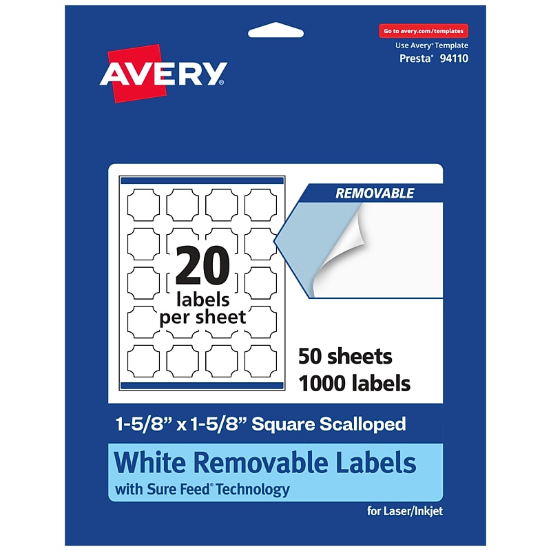 Avery Laser/Inkjet Decorative Edge Multipurpose Labels, 1-5/8" x 1-5/8", White, 1000 Labels/Box (94110) image 1