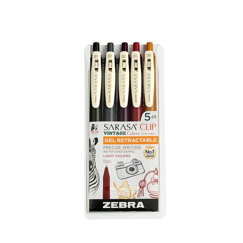 Sarasa Clip Vintage Gel Retractable 0.5mm Assort Light 5pk image 1
