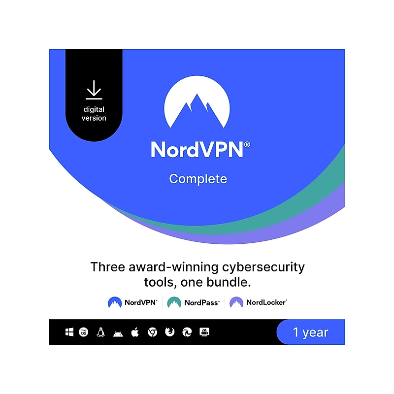 NordVPN Complete for 10 Devices, Windows/macOS/Android/iOS, Download (NVC1C1Y-RLUS-E-ST) image 1