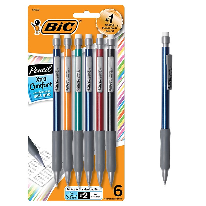 BIC Matic Grip Mechanical Pencil, #2 Hard Lead, 6/Pack