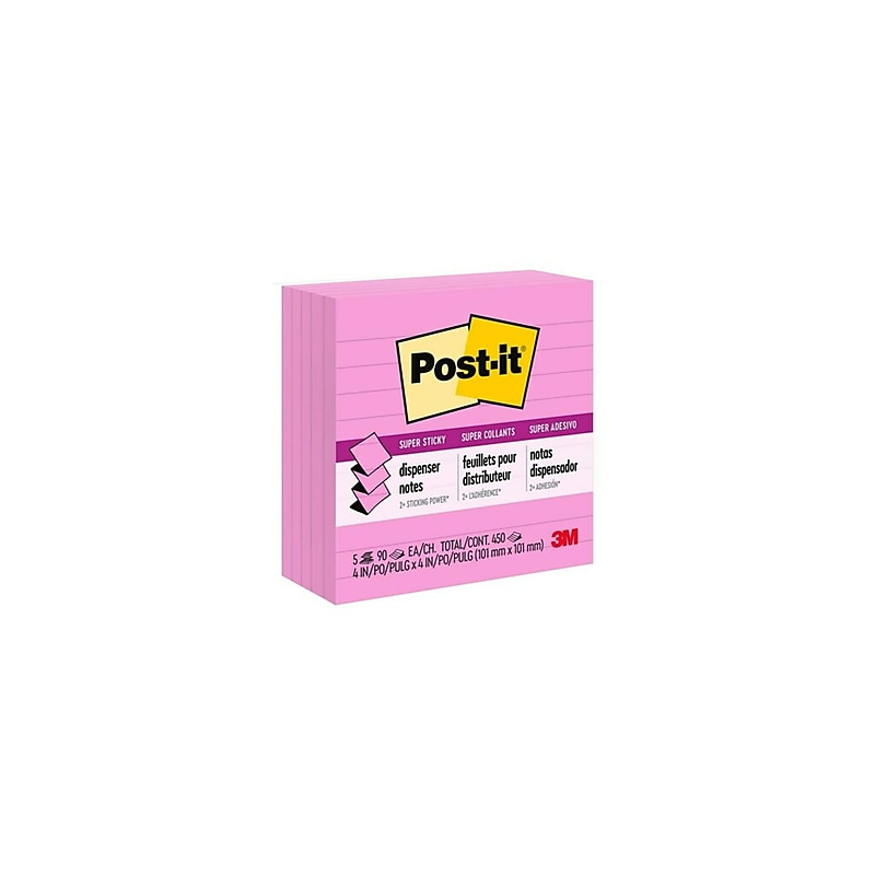 Post-it Super Sticky Notes, 4" x 4", Assorted Collection, Lined, 90 Sheets/Pad, 5 Pads/Pack (R440NPSS) image 1