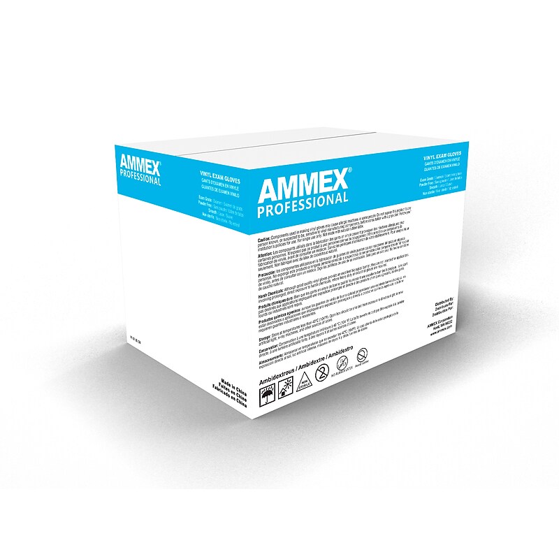 Ammex Professional VPF Powder Free Vinyl Exam Gloves, Latex Free, Clear, Small, 100/Box, 10 Boxes/Carton (VPF62100-CC) image 1