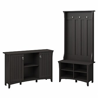 Bush Furniture Salinas Entryway Storage Set with Hall Tree, Shoe Bench and Accent Cabinet, Vintage Black (SAL008VB)