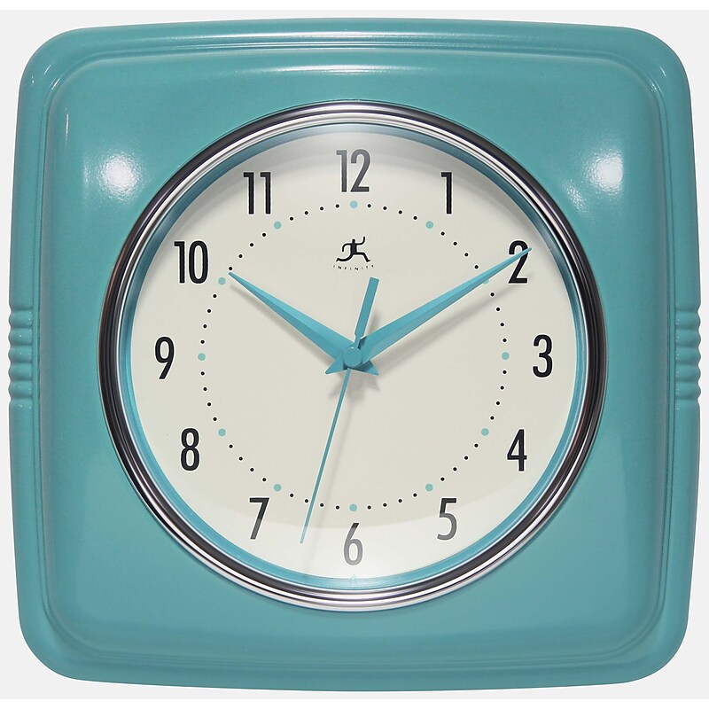 Infinity Instruments Square Retro Turquoise Wall Clock, 9.25" (13228TQSE-4103) image 1