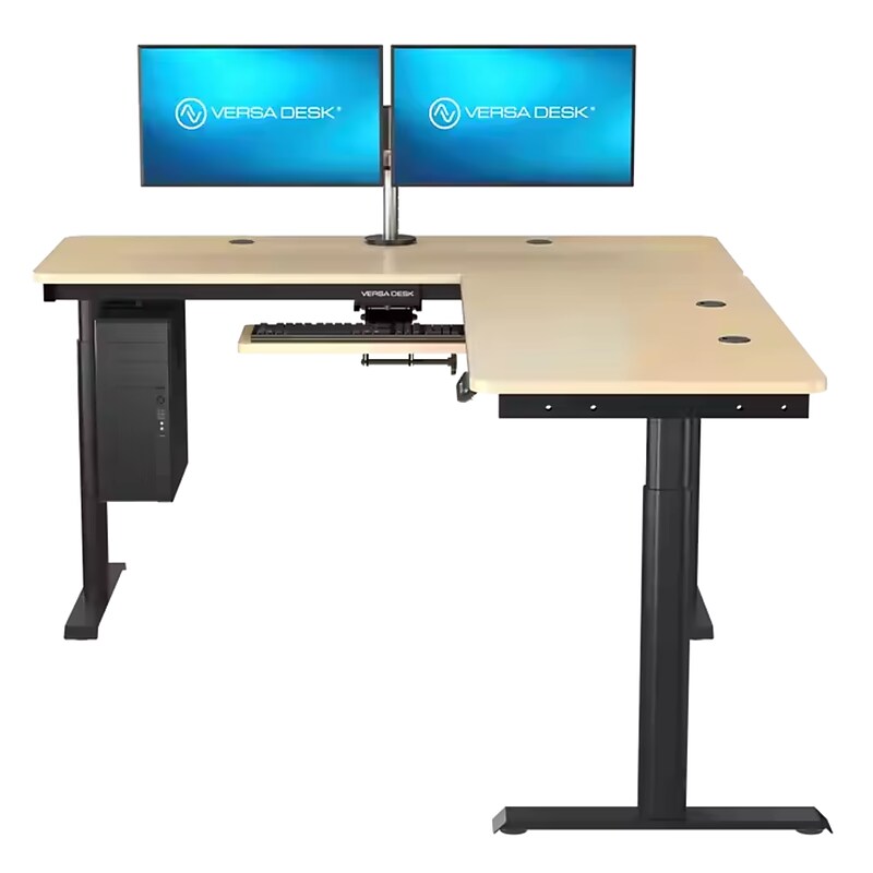VersaDesk PowerLift 72"W Electric L-Shaped Adjustable Standing Desk, Maple/Black (PLLSD7272-BM-APP ) image 1