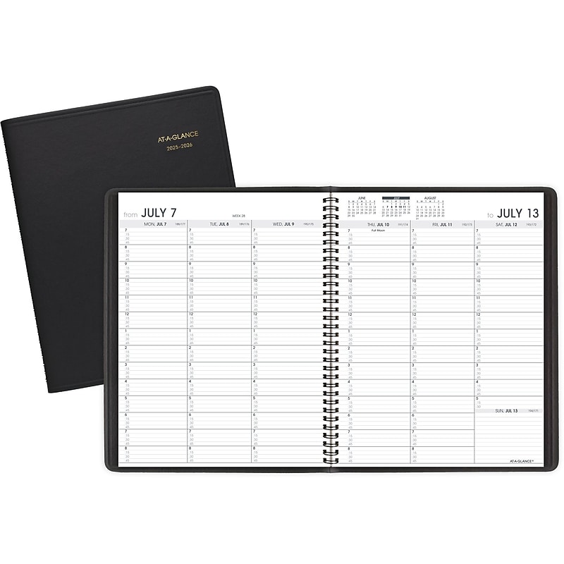 2025-2026 AT-A-GLANCE 7" x 8.75" Academic Year Weekly Appointment Book, Faux Leather Cover, Black (70-958-05-26) image 1