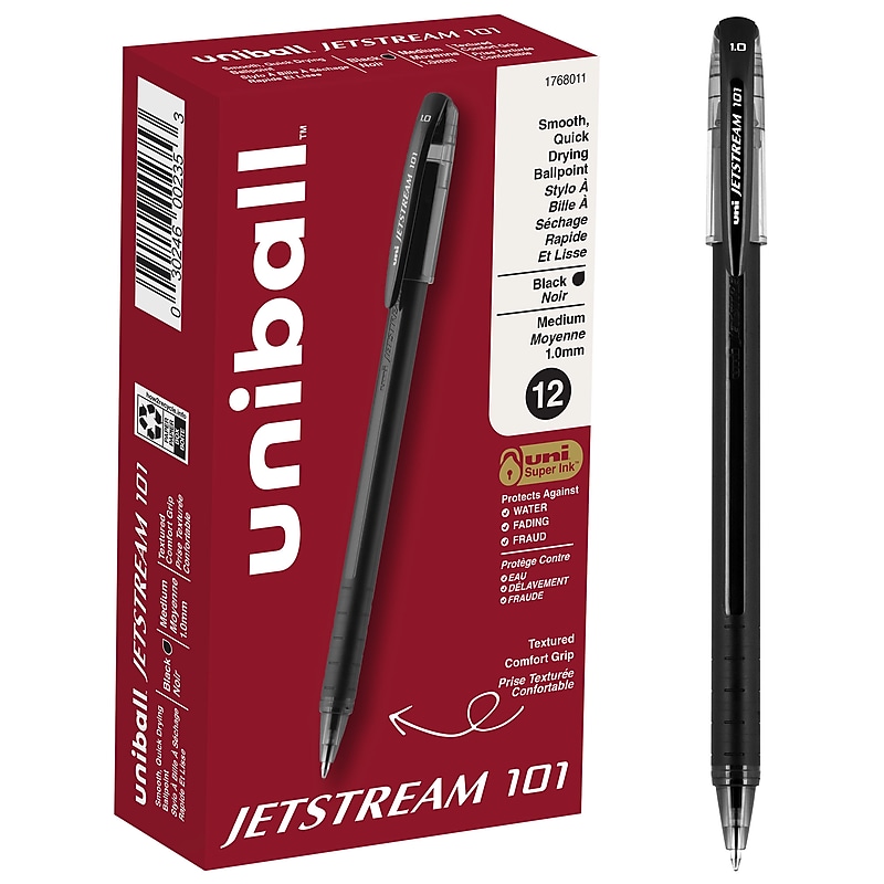uni Jetstream 101 Ballpoint Pens, Medium Point, 1.0mm, Black Ink, Dozen (1768011) image 1