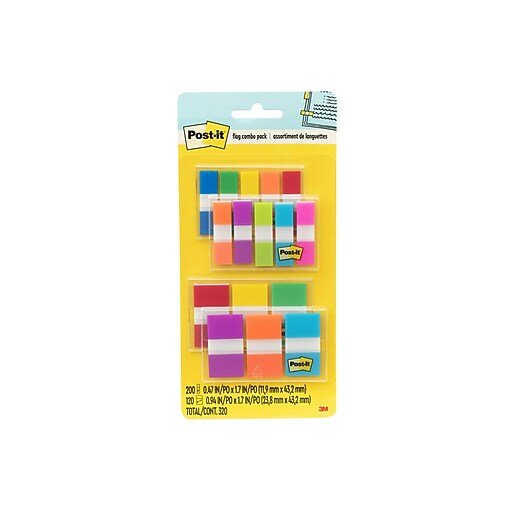 Postit Flags Combo Pack, .47" Wide and .94" Wide, Assorted Colors, 320