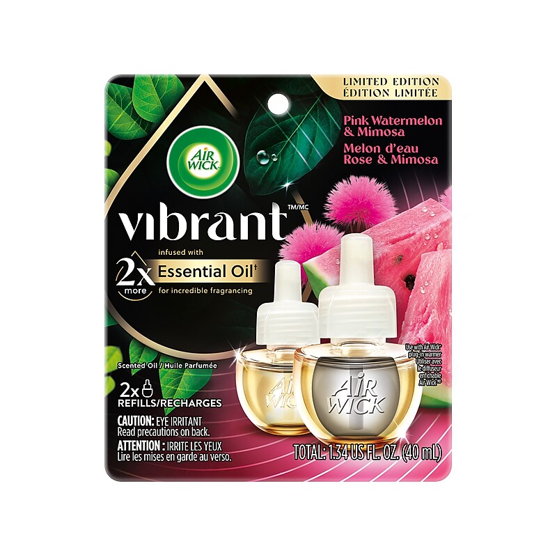 Air Wick Vibrant Scented Oil Warmer Refill, Pink Watermelon & Mimosa, 0.67 fl. oz., 2/Pack (62338-00142) image 1