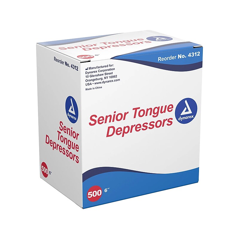 Dynarex Senior Non-Sterile Tongue Depressor, 6", 500/Box, 10 Boxes/Carton (4312) image 1