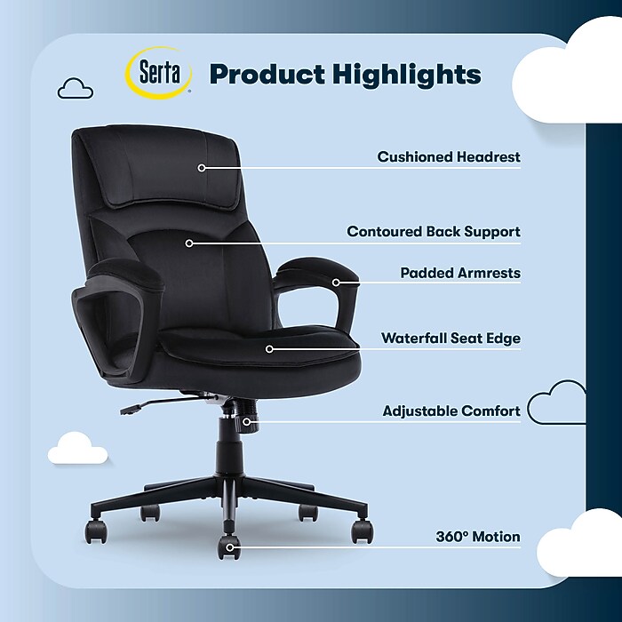 Serta Comfort Classic Ergonomic Velvet Fabric Swivel Executive