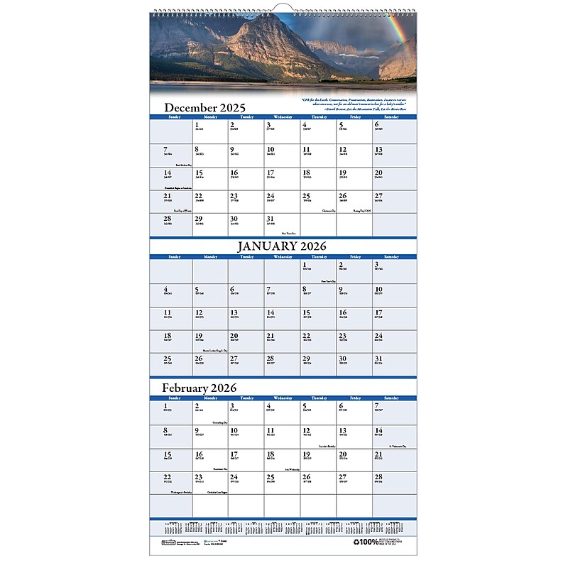 2026 House of Doolittle Earthscapes Scenic 8" x 17" Three-Month Wall Calendar (3636-26) image 1