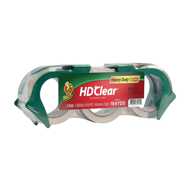Duck HD Clear Heavy Duty Packing Tape with Dispenser, 1.88" x 54 yds., 3/Pack (286826) image 1