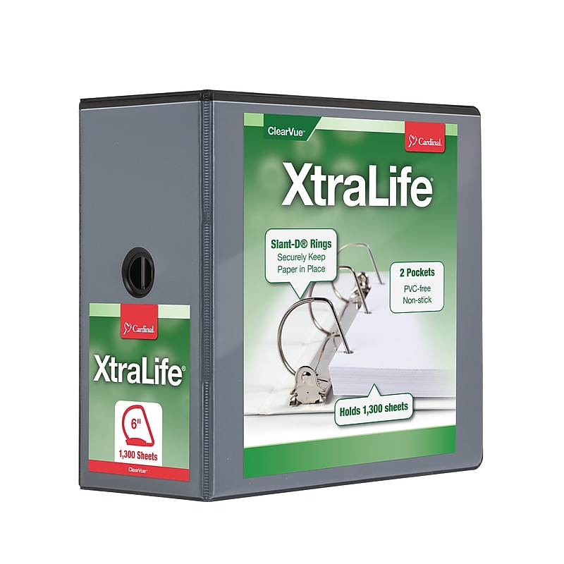 Cardinal XtraLife ClearVue 6" 3-Ring View Binders, D-Ring, Black (26361) image 1